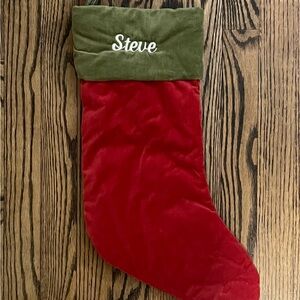Red and Green Pottery Barn Velvet Christmas Stocking